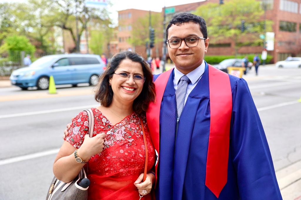 Pranav with his mom on graduation day